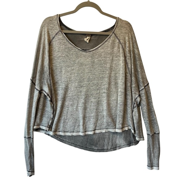 We The Free Tops - We the Free Oversized top Womens S Gray Linen Rayon Long sleeve tee Free People